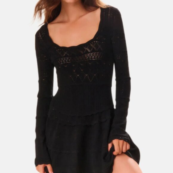 LoveShackFancy | Lavender Stretch Pointelle Mini Dress | Black |S |NWT - Picture 1 of 6